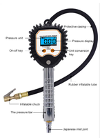 Jauge de pression des pneus numérique de haute précision Surveillance des roues Pistolet de gonflage Accessoires et équipement pour véhicules électriques