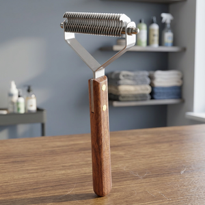 Peine profesional de acero inoxidable con hoja recubierta de madera para peluquería canina, mesa de aseo ecológica para el cuidado de mascotas - Product Image 3