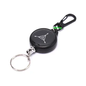 Customize Epoxy Logo 35mm Black fishing keychain Badge Reel Recoil Yoyo Ski Retractable Key Chain