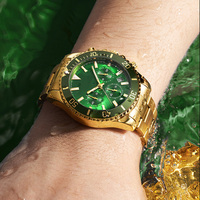 Montre de plongée de luxe plaquée or pour homme, étanche, lumineuse, multifonction, pour activités de plein air et affaires, à mouvement quartz