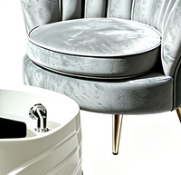 Fauteuil de pédicure personnalisé en velours gris avec dossier coquille et pieds dorés, repose-pieds pour salon de manucure, SPA, bien-être, villa