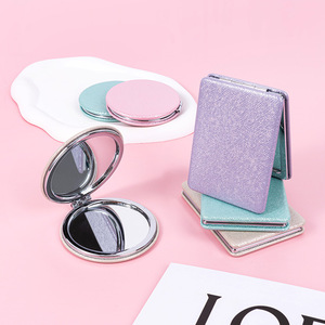 Manufacturer Custom Round Shape Portable Vanity Hand Pocket Mirror Custom Folding Mini Purse Mirrorlitter Compact Makeup Mirror