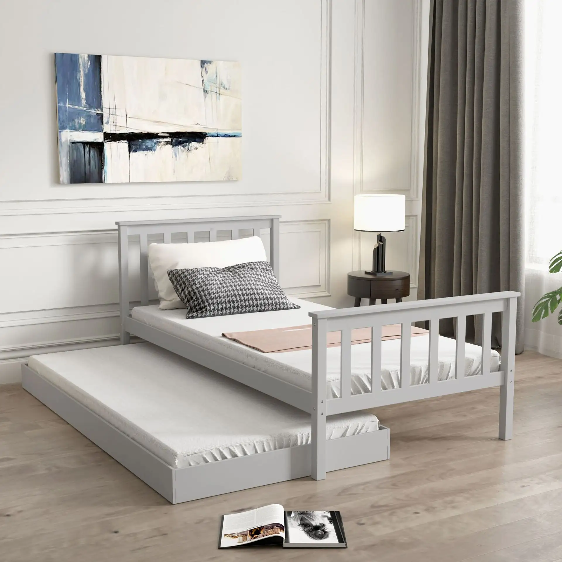 Casa pequeña para niños, muebles de dormitorio para bebés, cama nido doble de madera, cama individual para adultos, camas de madera contemporáneas modernas de pino