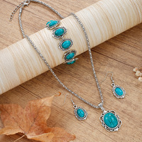 Ensemble 3 Pièces Collier, Bracelet et Boucles d'Oreilles Turquoise Style Bohème Vintage pour Femme - Vente en Gros