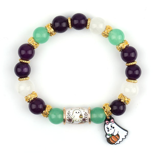 Halloween Gift Charm <b>Bracelet</b> Natural Chalcedony Ghost Pumpkin Tube Color-Printed Pendant Unisex Halloween Pumpkin <b>Bracelet</b> - Product Image 5
