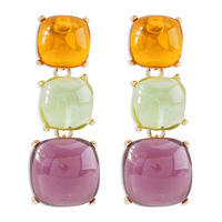 Collier et boucles d'oreilles géométriques carrés en acrylique multicolores tendance pour femme, couleurs bonbon estivales