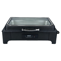 Chauffe-Plat Électrique 9L pour Buffet d'Hôtel, Plat de Présentation en Acier Inoxydable Noir pour Mariages et Banquets de Noël