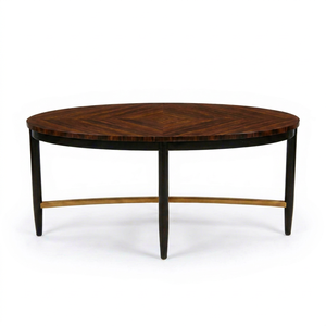 Simple <b>Midcentury</b> Modern Oval <b>Coffee</b> <b>Table</b> with Wood Top and Brass Accents Handmade - Product Image 1