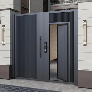 <span class=keywords><strong>Portail</strong></span> de sécurité motorisé en acier moderne pour entrée de cour avant, allée extérieure résidentielle, robuste, battant, écologique - Product Image 2