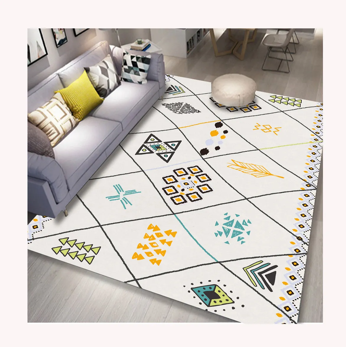 Geometric Printed Carpet Rugs Living Room Large Washable Soft Flooring Carpet Stripe Non Slip for Sofa Bedroom Floor Mat