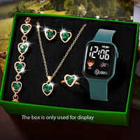 Ensemble de 6 pièces de montres électroniques tendance, collier, boucles d'oreilles et bague pour adolescents, garçons et filles
