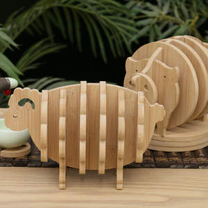 Sous-verres en bois tasse sous-verre porte-bambou forme animale mignon ornement isolation Pad caboteur pour dessus de table - Product Image 3