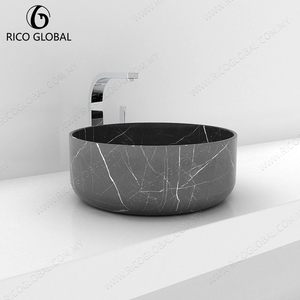 Lavabo en marbre veiné spectaculaire fait main de qualité supérieure, marron, pour salle de bain, style moderne et rustique, idéal pour couloirs, fabrication OEM Malaisie DS-1033A-DAEM - Product Image 5