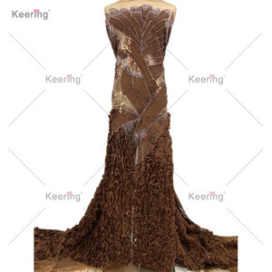 Keering Lớn 3D Hoa Bead Lưới Thêu Vải Pháp Tulle Ren Vải Cho Đám Cưới Buổi Tối Ăn Mặc Quần Áo Bóng Gown - Product Image 6