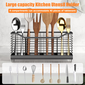Support de rangement pour ustensiles de cuisine en acier inoxydable, panier suspendu pour baguettes, couverts et cuillères, organisateur pour évier et comptoir - Product Image 4