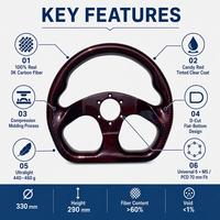 Volant de course universel OEM en fibre de carbone 3K rouge bonbon, 330 mm, à fond plat et découpe en D, pour simulateur de course automobile, personnalisable, vente en gros