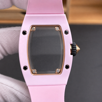Montre mécanique automatique pour femme, de luxe, mode, 07-01, en céramique rose, boîtier tonneau, cadran squelette, style business décontracté