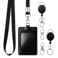 Porte-badge multi-emplacements en cuir PU avec blocage RFID, cordon rétractable en PVC de courte longueur, étui de protection avec logo personnalisé