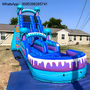 Les instruments gonflables de couleur de taille personnalisée rebondissent toboggan rouge dans la jungle pour s'amuser toboggan bleu de 18 pieds 20 pieds 22 pieds avec piscine - Product Image 3