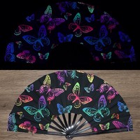 Éventail Pliant Géant Lumineux UV en Tissu Oxford et Plastique Rigide pour Soirées, Bars et Festivals