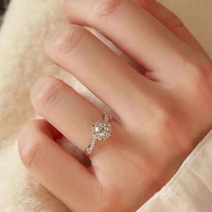 خاتم زفاف وخطوبة فاخر من الفضة الإسترلينية عيار 925 مع حجر الموزانيت ومرصع بالألماس الكامل على شكل نجمة سداسية - Product Image 3