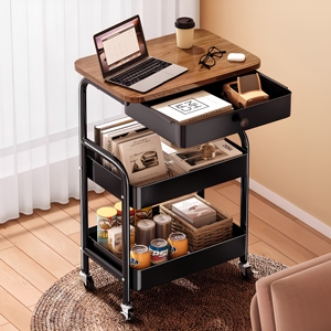 Modern 3-Tier Mobile <b>Side</b> <b>Table</b> <b>with</b> Drawer and Casters <b>for</b> <b>Living</b> <b>Room</b> and Bedroom - Product Image 1