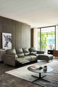 โซฟาหนังแท้รูปตัวแอลปรับเอนด้วยไฟฟ้าแบบยืดหดได้ พร้อมรีโมทคอนโทรล ดีไซน์ทันสมัย โครงโลหะ - Product Image 2