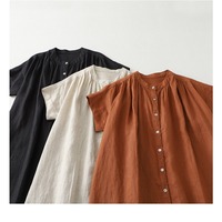 Nouvelle Robe Plissée en Coton Style Japonais pour l'Été 2026, Coupe Ample Mori Girl, Longueur Mi-Mollet, Boutonnée, Grande Taille, Robe de Plage