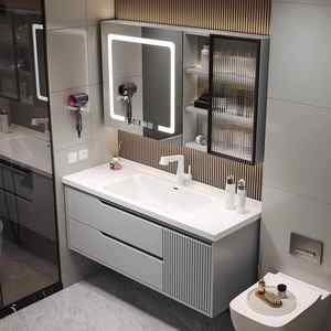 Meuble sous-vasque en pvc avec dessus en marbre Mdf contreplaqué avec évier et miroir Panneau en bois de luxe - Product Image 5