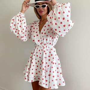 Enyami con collo a V maniche da donna Mini abiti stampati da donna autunno moda abito da stampa <span class=keywords><strong>fragola</strong></span> in puro cotone - Product Image 2
