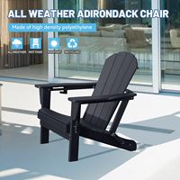 Chaise Adirondack en HDPE, chaise pliante d'extérieur durable avec porte-gobelet, impression couleur intégrale pour pelouse, patio, terrasse et foyer - Noir