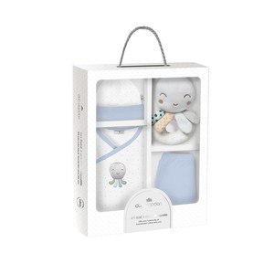 Octopussy nuovo nato bambino Set 4 pz (cappello camicia pantaloni sonaglio)-blu 100% cotone moderno in stile per l'autunno per i maschietti 0-6 mesi - Product Image 1