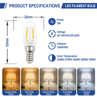 Ampoule LED T8 économique 2W E12 5000K 250lm CRI>80 Lumière du jour pour éclairage intérieur Vente en gros Certifiée CE/ETL/RoHS