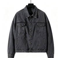 Blouson en jean décontracté oversize unisexe avec fermeture éclair, délavé, coupe ample, épaules tombantes, col rabattu, streetwear d'hiver