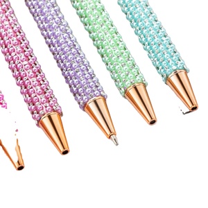 Stylos à bouton-poussoir mignons avec perles - Stylos à bille en métal multicolores pour étudiants et cadeaux promotionnels - Product Image 3