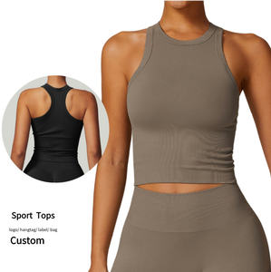 Chaleco <span class=keywords><strong>de</strong></span> gimnasio sin costuras al por mayor, <span class=keywords><strong>camisetas</strong></span> <span class=keywords><strong>de</strong></span> compresión sin mangas, Top <span class=keywords><strong>de</strong></span> yoga para correr para mujer, ropa deportiva, Top corto <span class=keywords><strong>de</strong></span> entrenamiento acolchado - Product Image 1