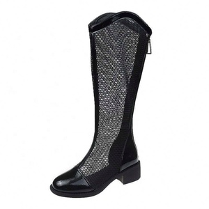 New Fashionable Ladies' High Boots Unique Mesh Design Pointed Toe Comfortable Western Style <b>Summer</b> Autumn Winter Spring PU Upper - Product Image 5