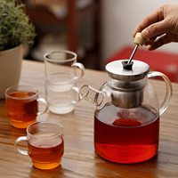 Bouilloire à thé en verre écologique de 32 oz (1000 ml) compatible avec les cuisinières, avec couvercle en bambou et filtre infuseur à thé en acier inoxydable SUS304