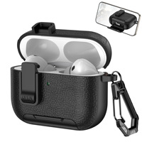 Étui pour AirPods 4 avec support de téléphone, texture litchi, coque de protection de luxe avec interrupteur à pression automatique pour AirPod Pro 3/2