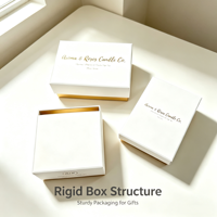 Boîte cadeau rectangulaire rigide en carton blanc écologique personnalisée avec logo en feuille d'or, emballage de luxe en papier pour bougie parfumée et diffuseur à bâtonnets