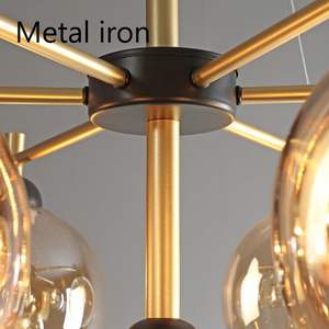 Lustre moderne de style mid-century, finition noir et or, 9 lumières, globes en verre <span class=keywords><strong>gris</strong></span> fumé ambré, luminaire de <span class=keywords><strong>plafond</strong></span> pour salon, salle à manger, hall d'entrée - Product Image 5
