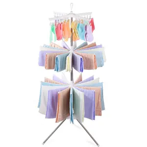 3-tier Clothes Drying Rack With Stable Tripod Foldable Stainless Steel 360 Degree Rotation Towel Rack And Sock Rack