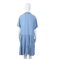 Robe chemise en jean bleu léger pour femme pour les fêtes d'été Vestidos à volants plissés à col en V