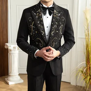 Tailor Made Rhinestone Shining Double Breasted Wedding Suit For MenGroom Luxury Prom Tuxedo Best Man Wedding Party Tuxedo