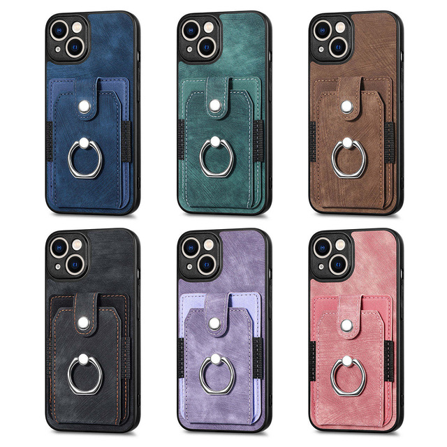 Magnetic Finger Ring Holder Flip PU Leather Phone Case for iPhone 15 Pro Max 17Air 16E 14 Plus 13 12 11 Wallet With Card Slot