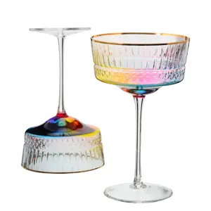 Samlife Martini Verrerie à Cocktail Mariage Mid Century Mordren Vintage Crystal Gold Rim Champagne Coupe Verres