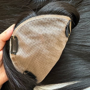 Topper con Base in Seta Invisibile all'Ingrosso, Aspetto Naturale # 2 pezzi di <span class=keywords><strong>capelli</strong></span> umani vergini di colore <span class=keywords><strong>marrone</strong></span> <span class=keywords><strong>scuro</strong></span> - Product Image 5