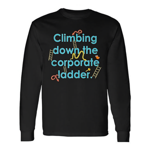 T-shirt a maniche lunghe con stampa “Climbing Down The Corporate Ladder”, abbigliamento promozionale - Product Image 2