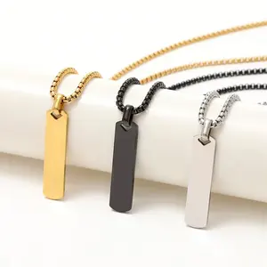 Blank Square Pendant Necklace For Men Gold Plated Charm Pendant Necklace For Women Box Steel Chain
