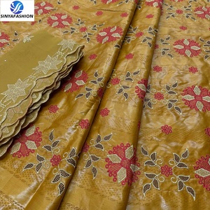 Vente Chaude Tissus Africains Bazin Riche de 5 Yards et Dentelle Française Brodé de 2 Yards pour Mariages et Fêtes – <span class=keywords><strong>Style</strong></span> Élégant et Sexy - Product Image 1